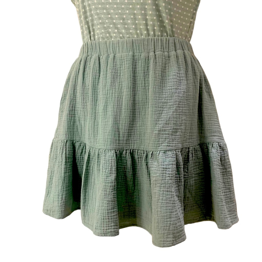 Shop tiered skirt, sage‎ green, cotton, fully lined, L, hits above knee..